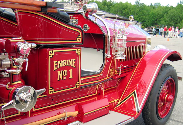 1926 Maxim fire engine restored by owner, gilding and stripes by Peter Achorn