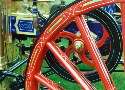 Wheel, flywheel and frame of 1875 Clapp & Jones steam fire engine
